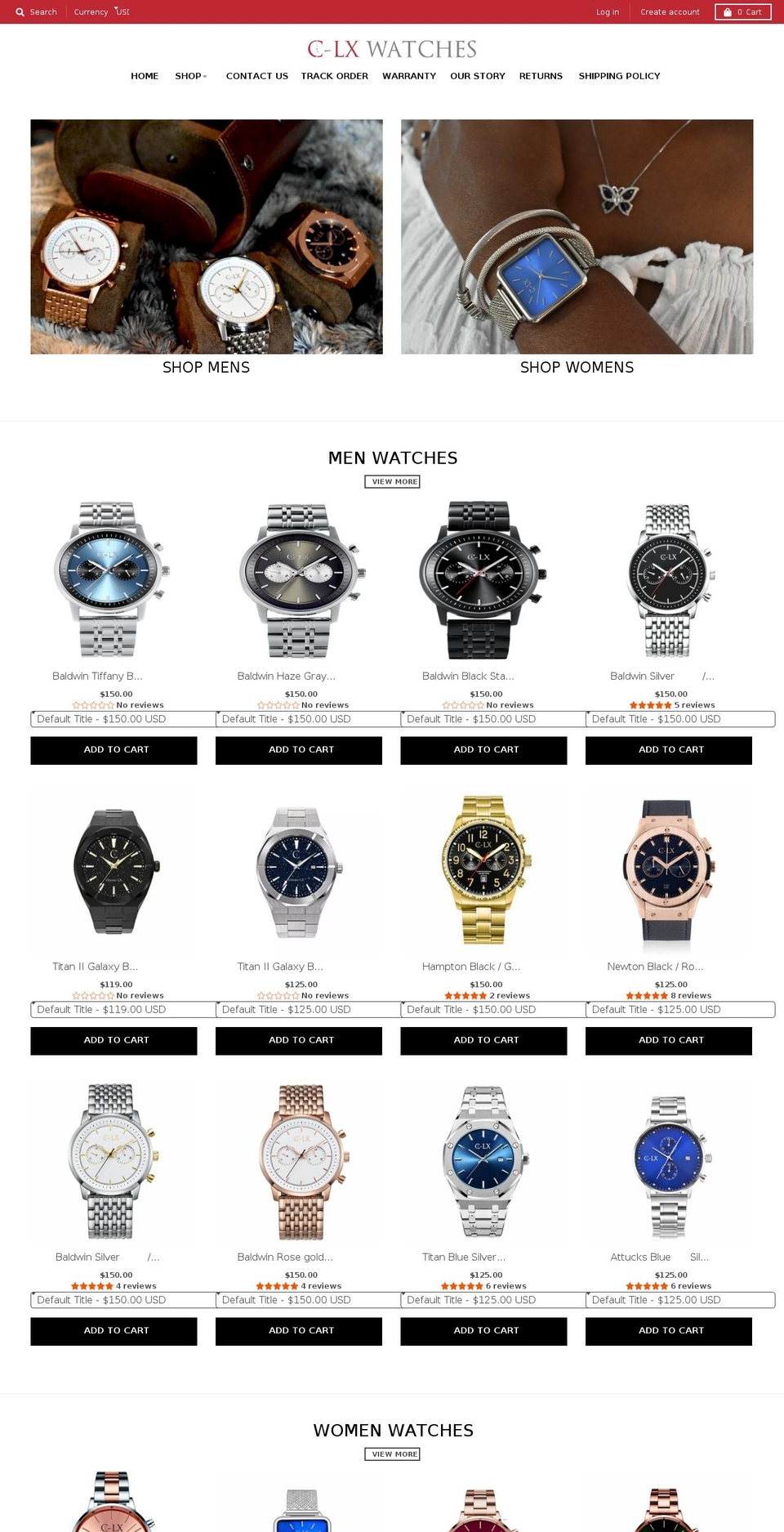 clxwatches.com shopify website screenshot