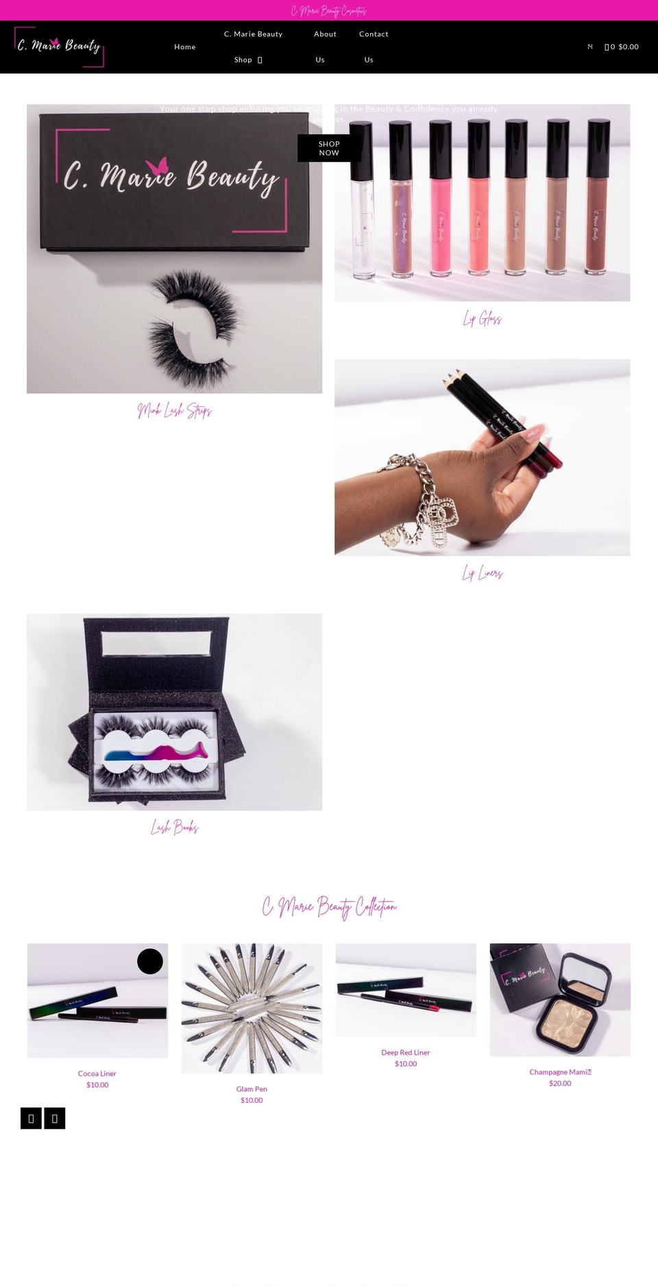 cmariebeautyco.com shopify website screenshot