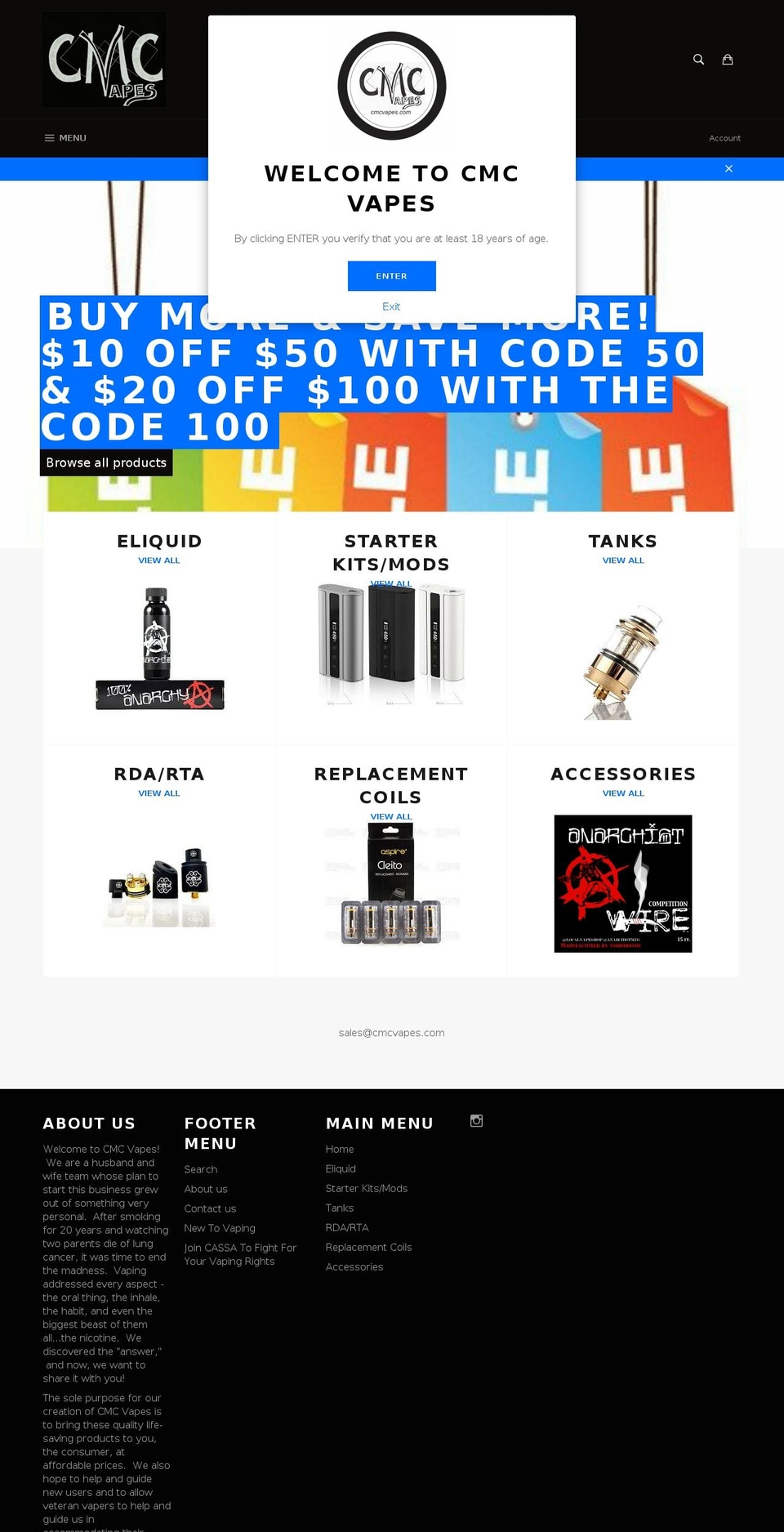 cmcvapes.com shopify website screenshot