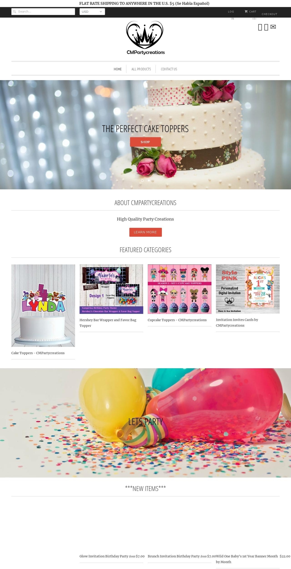 cmpartycreations.com — Shopify storefront screenshot