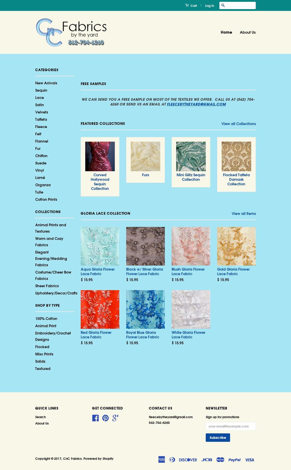 cncfabrics.com shopify website screenshot