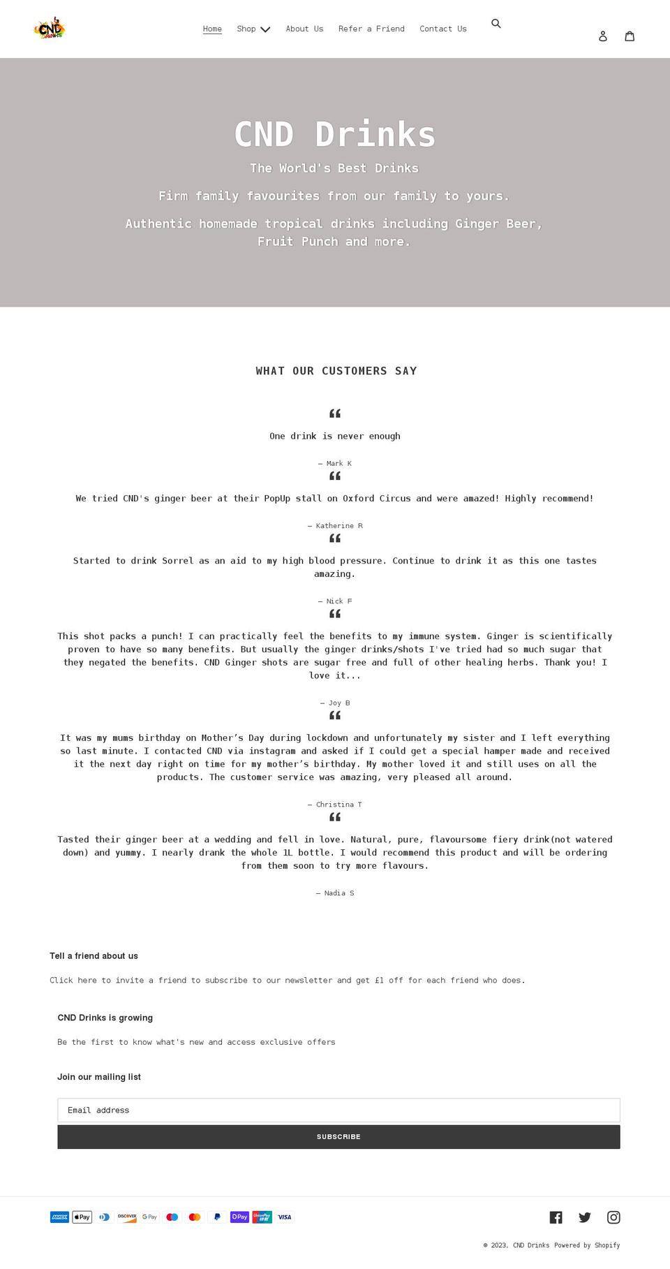 cnddrinks.co.uk shopify website screenshot