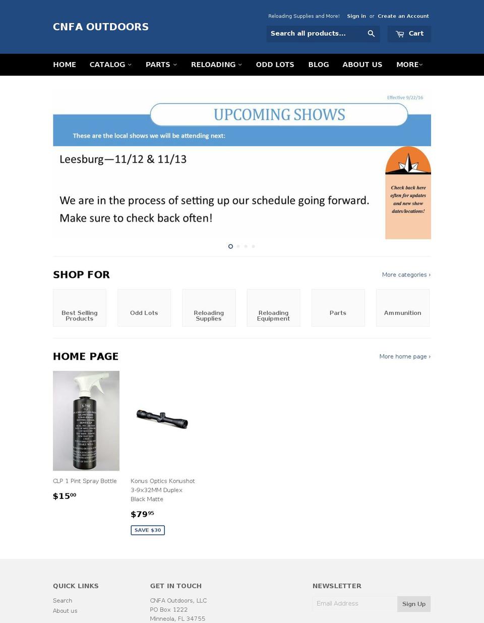 cnfaoutdoors.com shopify website screenshot