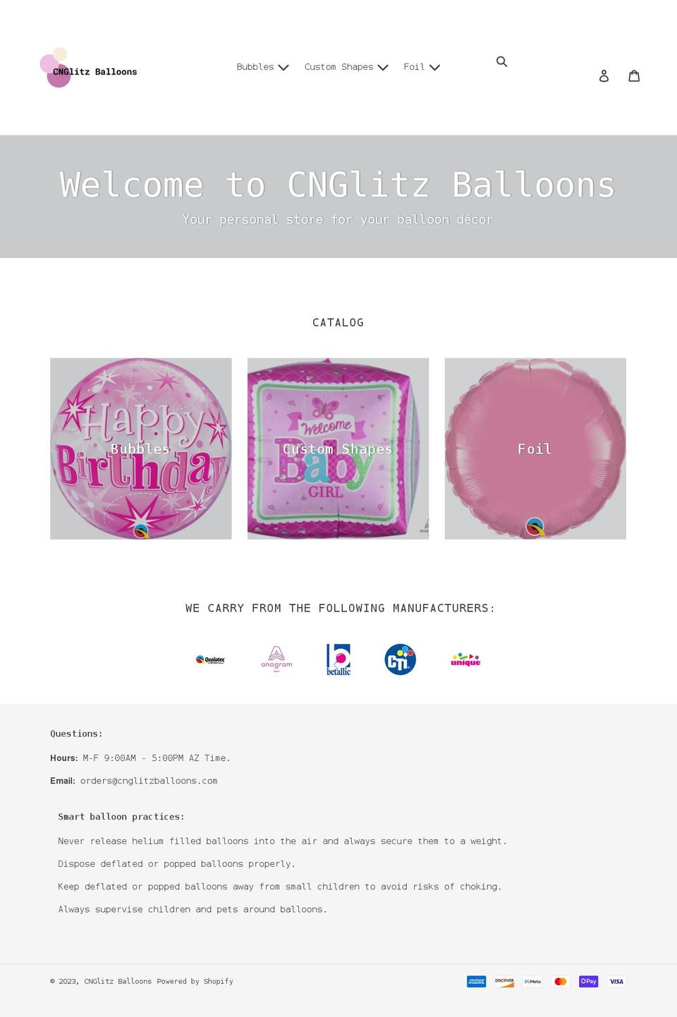 cnglitzballoons.com shopify website screenshot