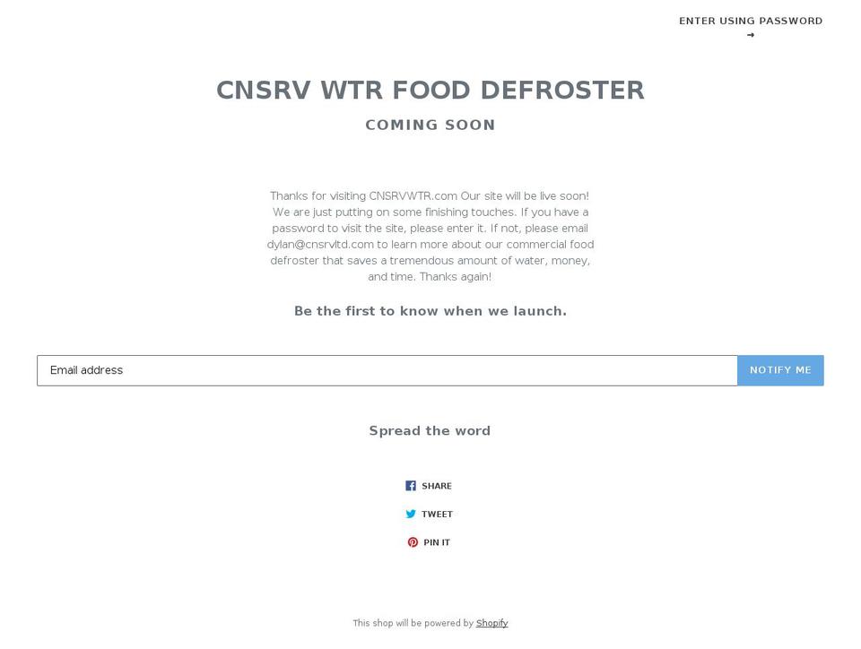 cnsrvwtr.com shopify website screenshot