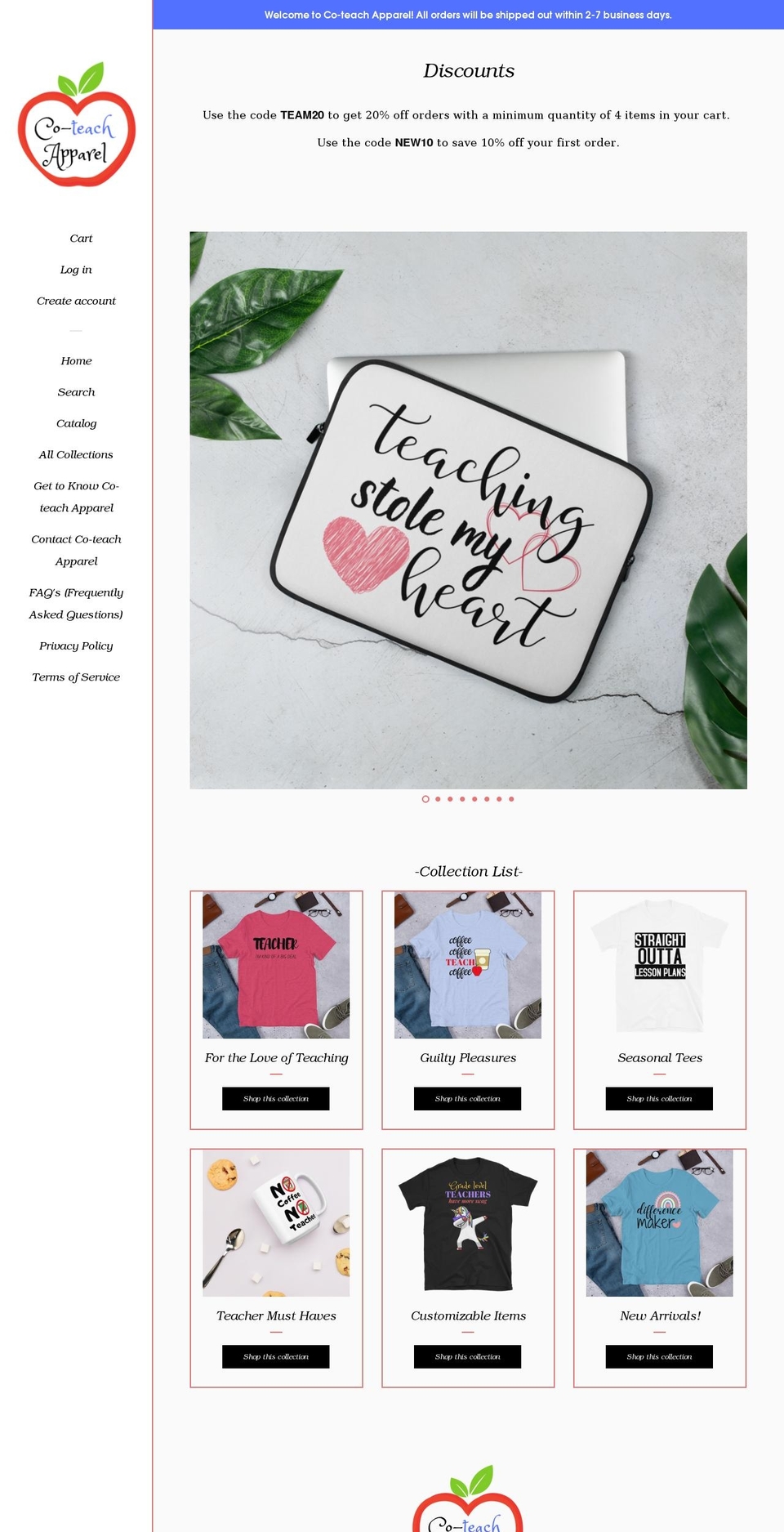 co-teachapparel.com shopify website screenshot