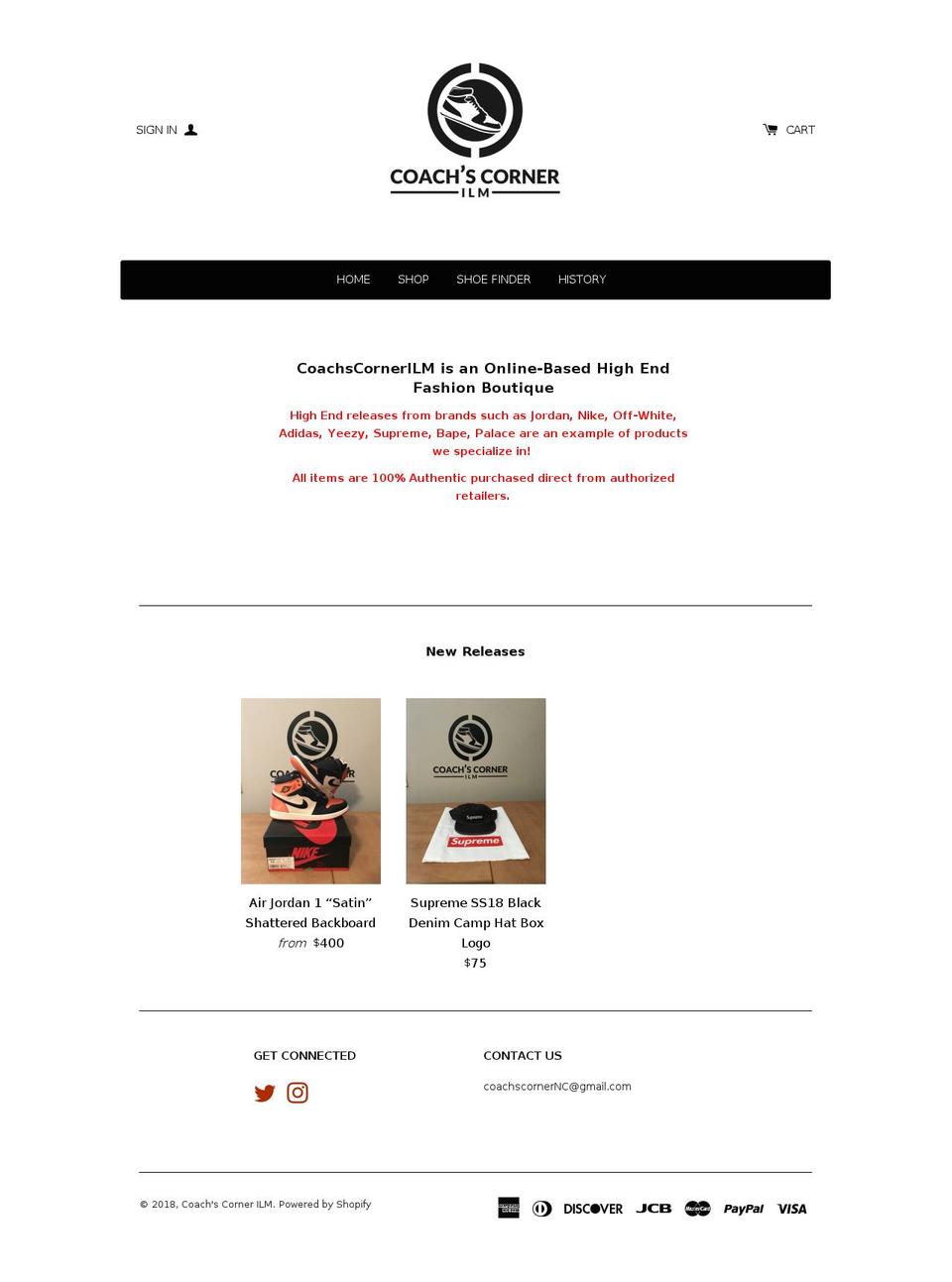 coachscornerilm.com shopify website screenshot