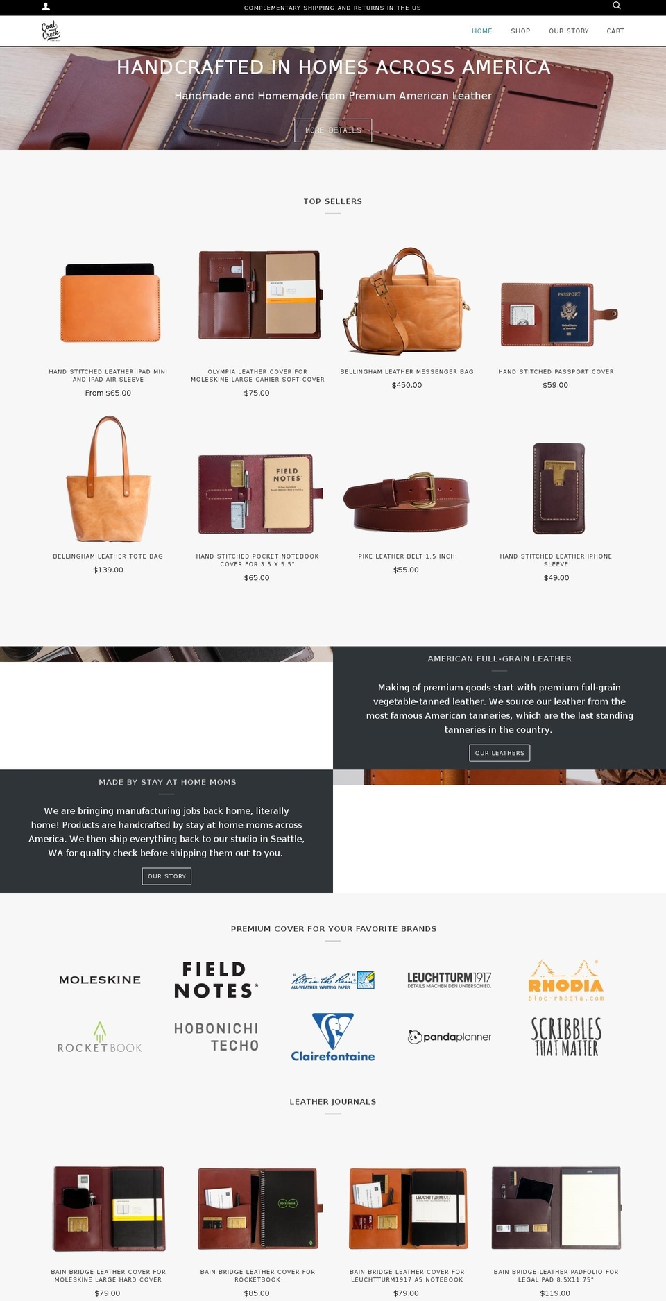 coalcreekleather.com shopify website screenshot