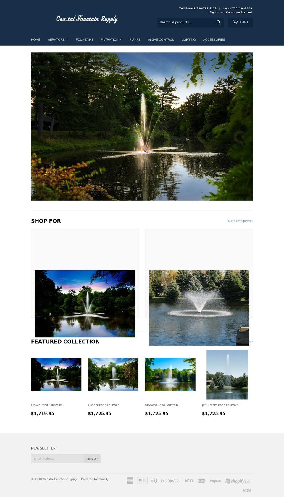 coastalfountainsupply.com — Shopify storefront screenshot