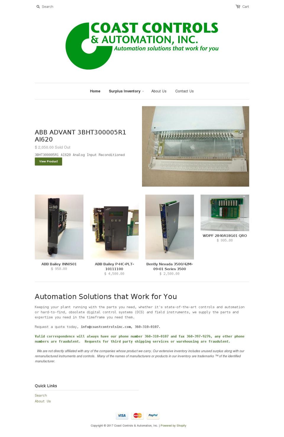 coastcontrolsinc.com shopify website screenshot