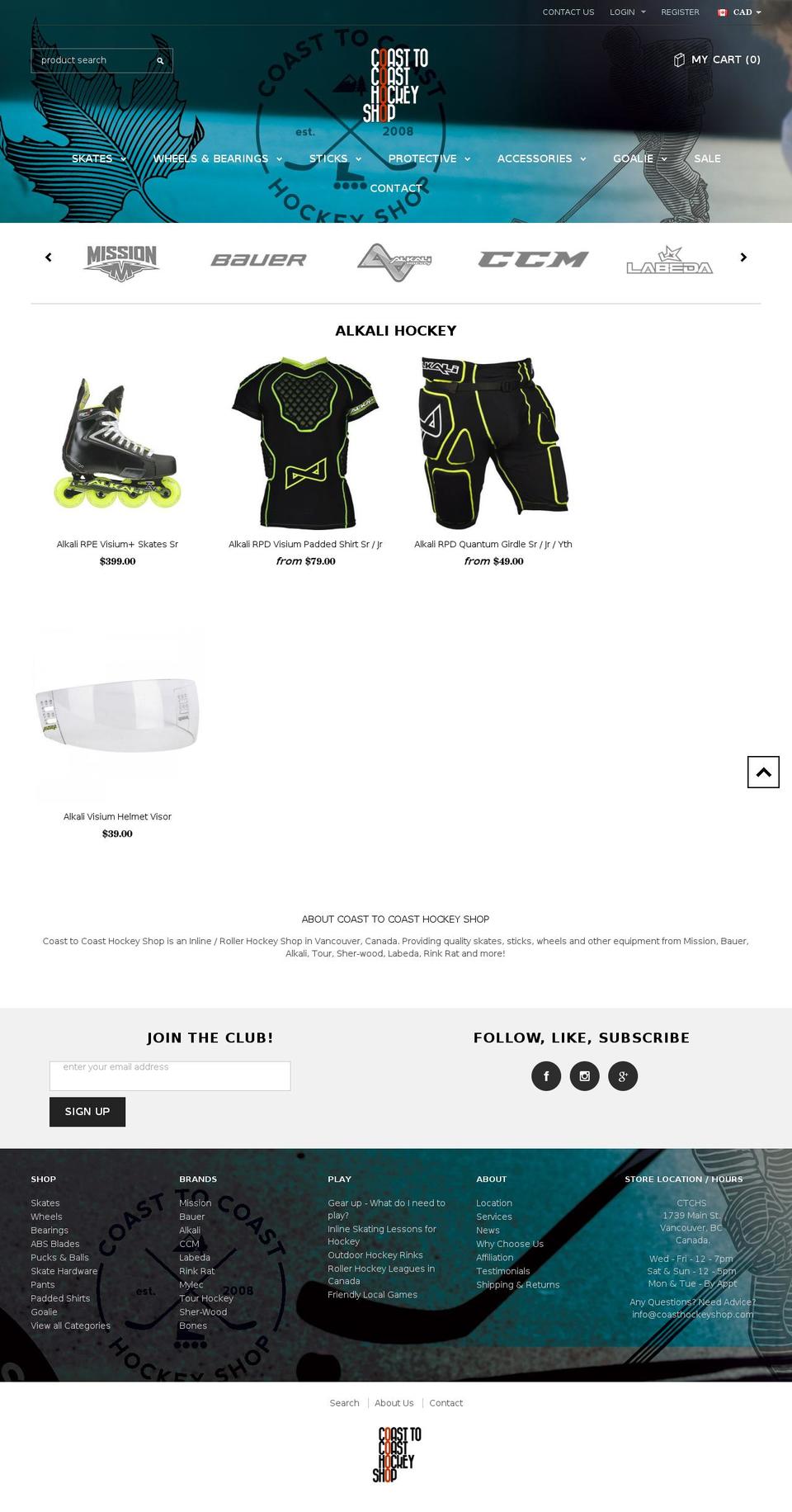 coasthockeyshop.com shopify website screenshot