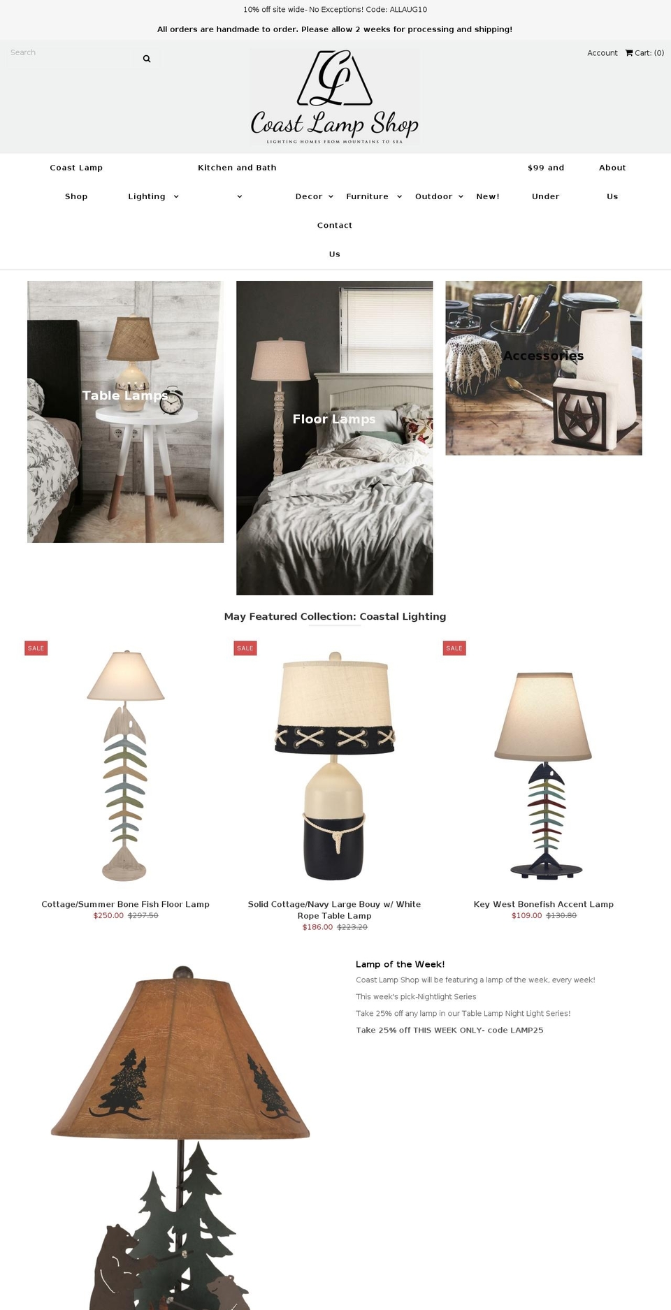 coastlampshop.com shopify website screenshot