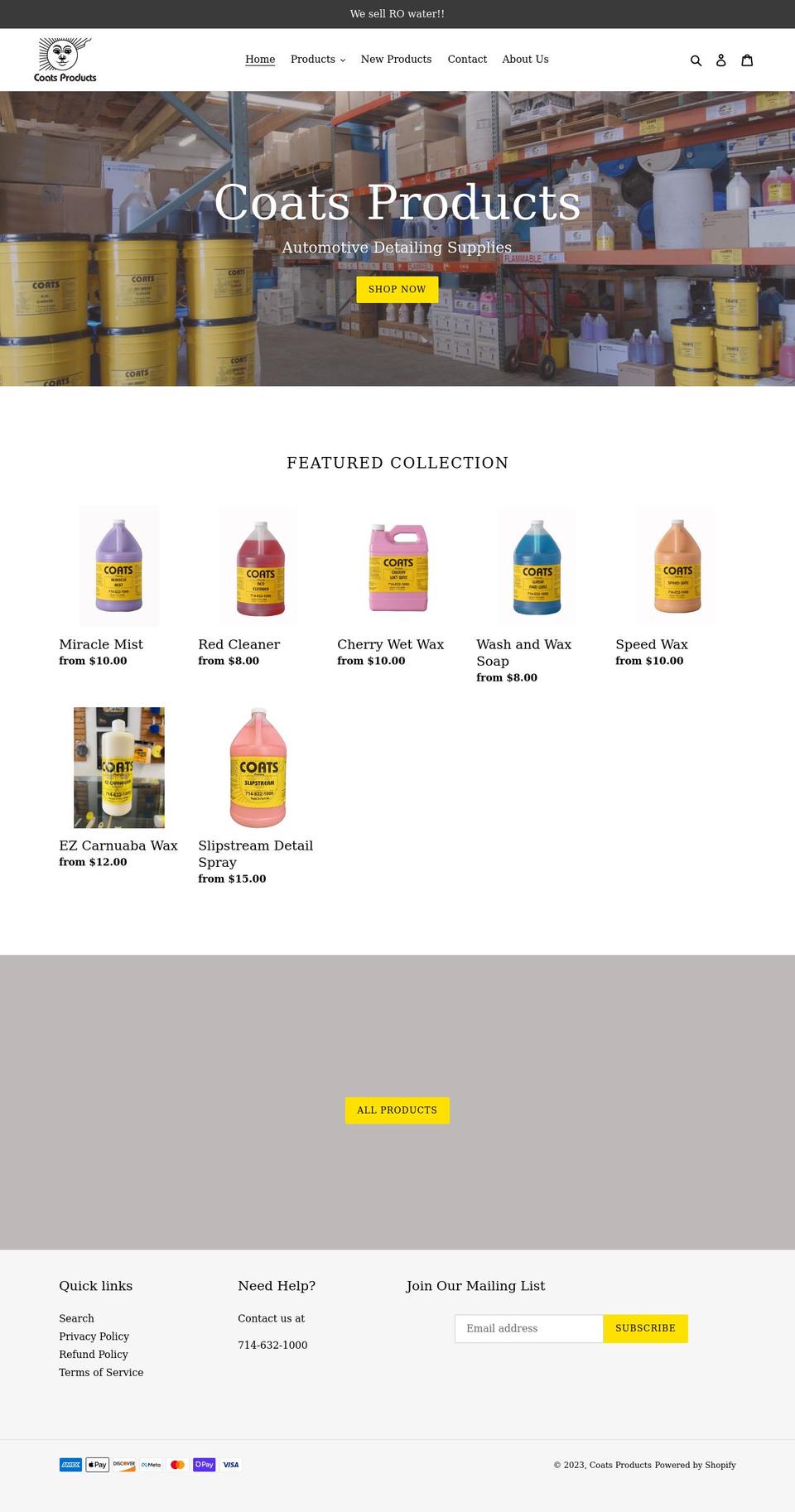 coatsproducts.com shopify website screenshot