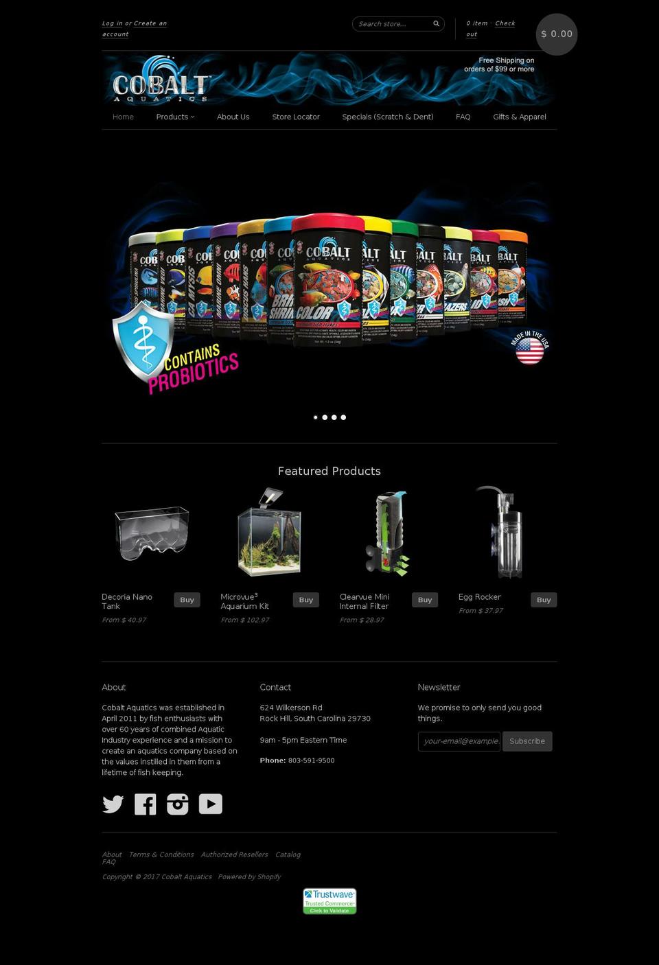 Galleria Shopify theme site example cobaltaquatics.com