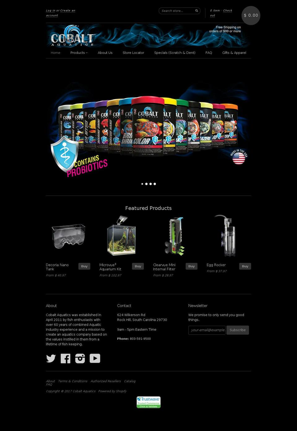 cobaltaquatics.net shopify website screenshot