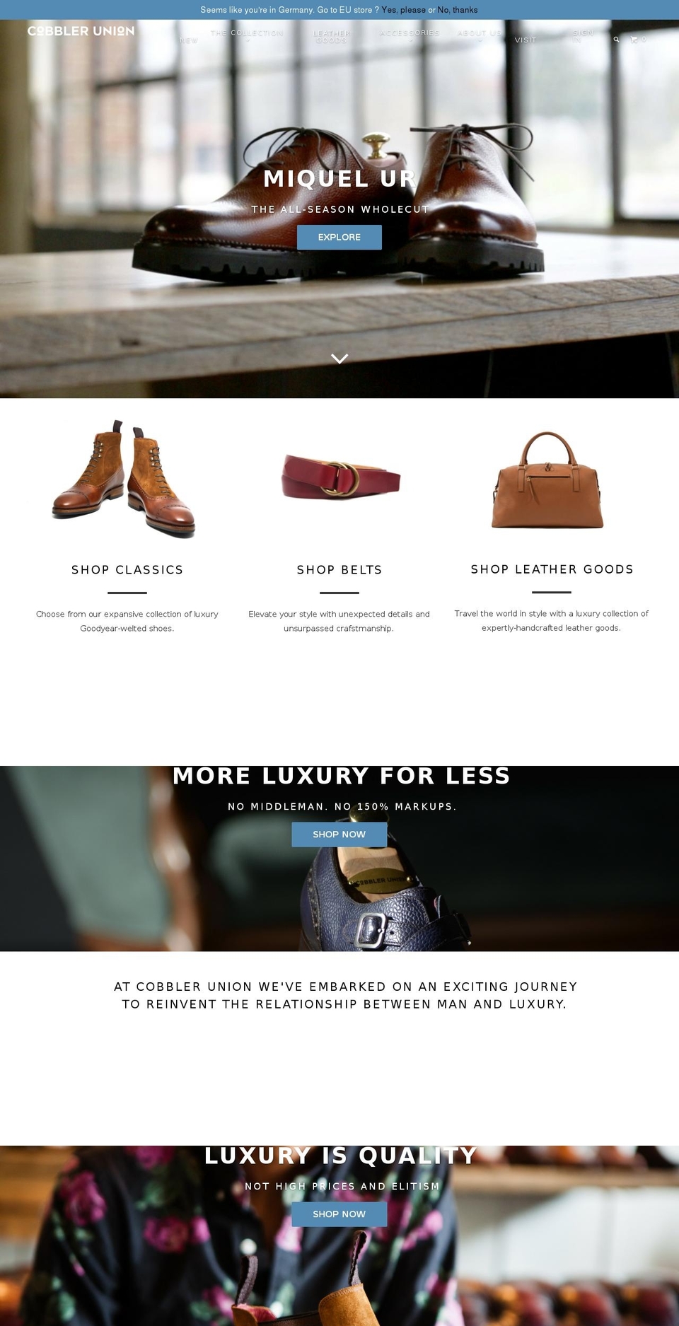 cobbler-union.com shopify website screenshot