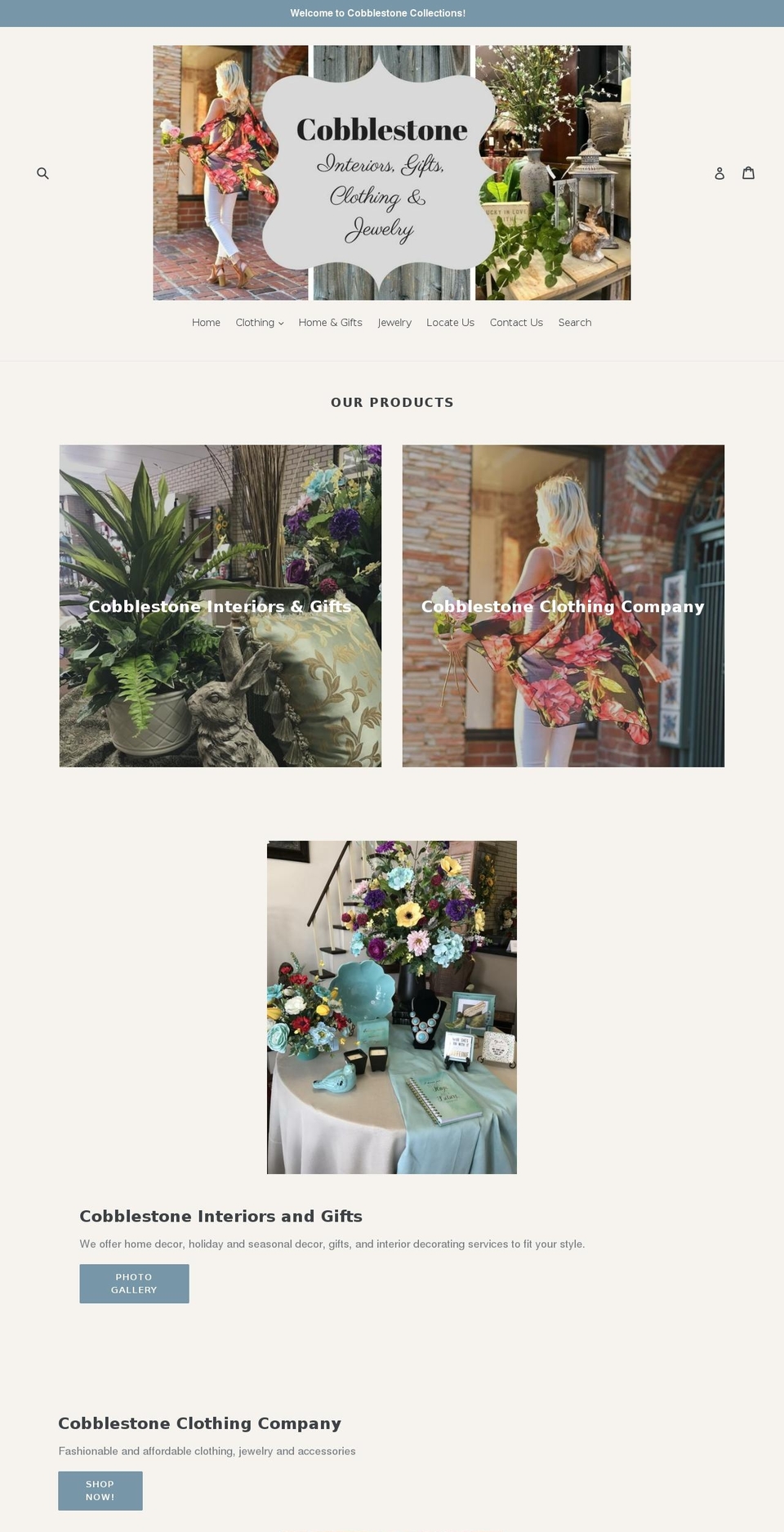 cobblestonecollections.com shopify website screenshot