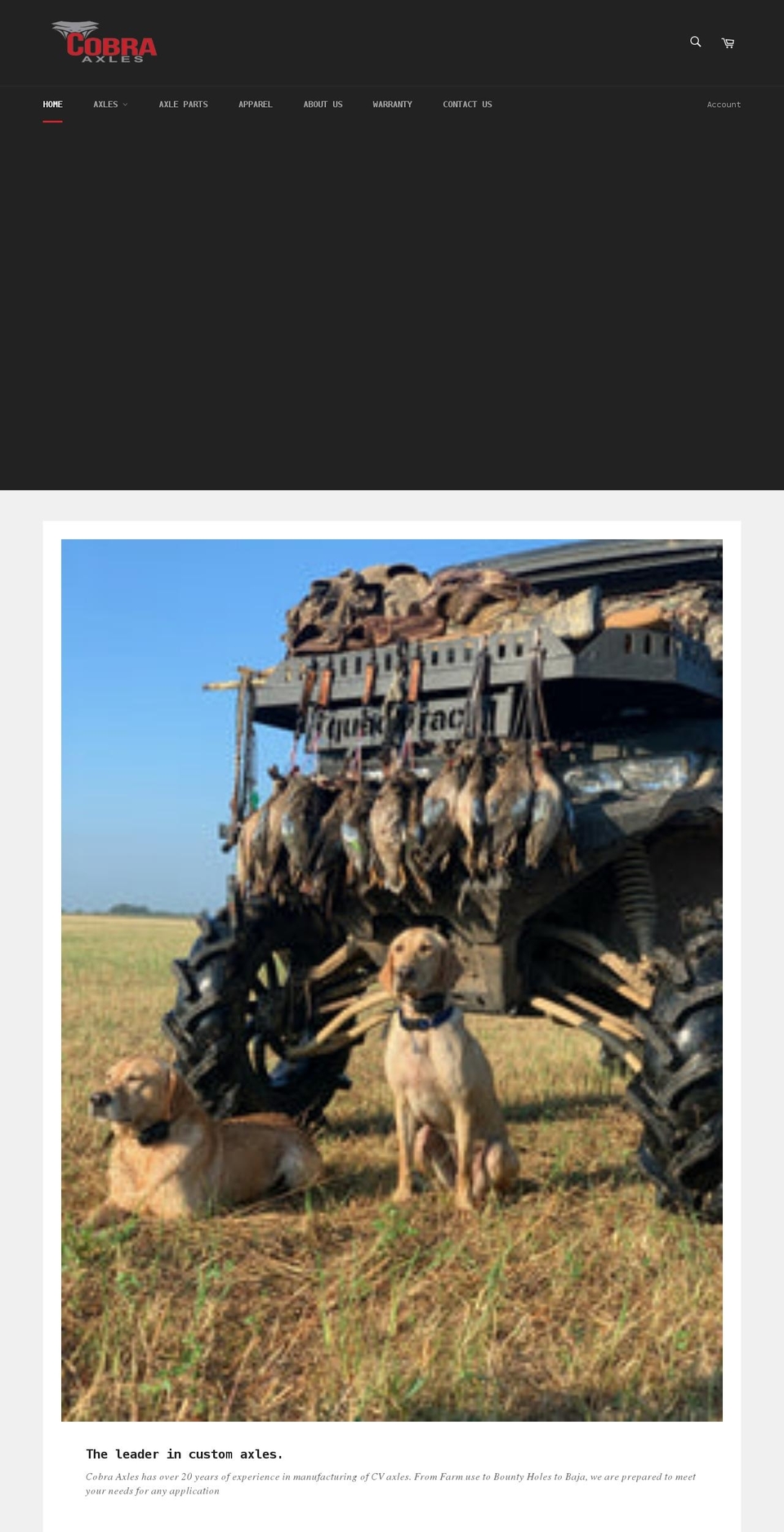 cobra-axles.com shopify website screenshot