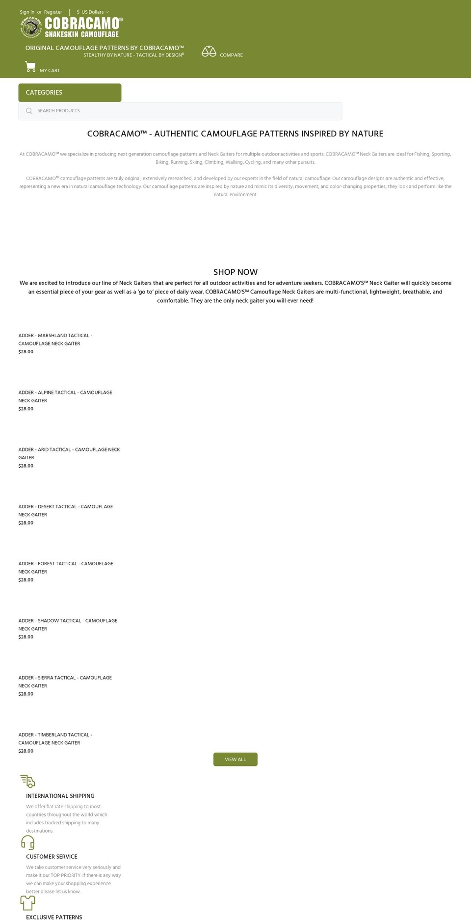 cobracamo.com shopify website screenshot