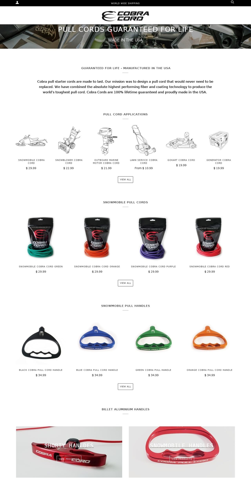 cobrapullcords.com — Shopify storefront screenshot