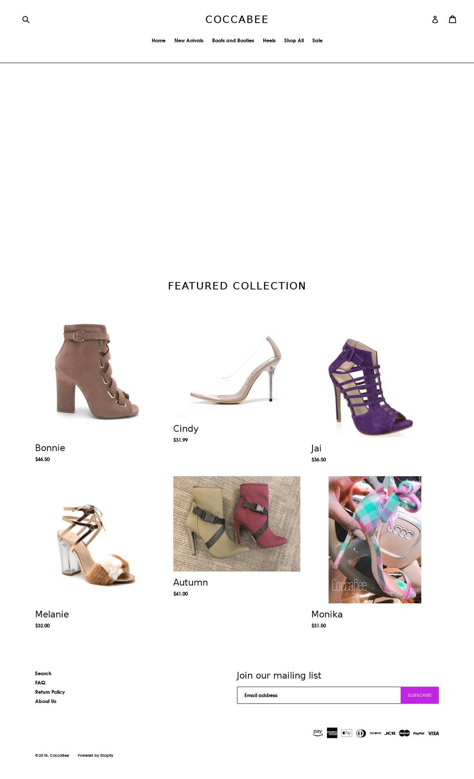 coccabeeshoes.com — Shopify storefront screenshot