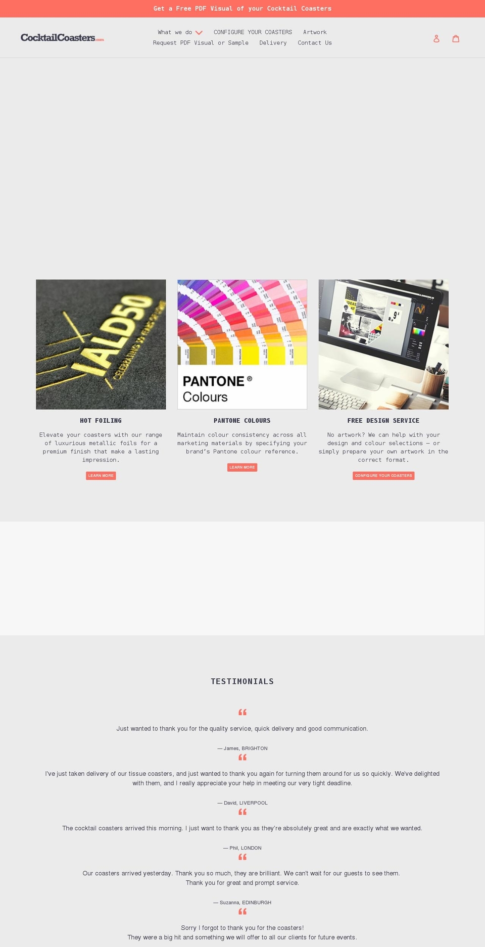 cocktailcoasters.com shopify website screenshot