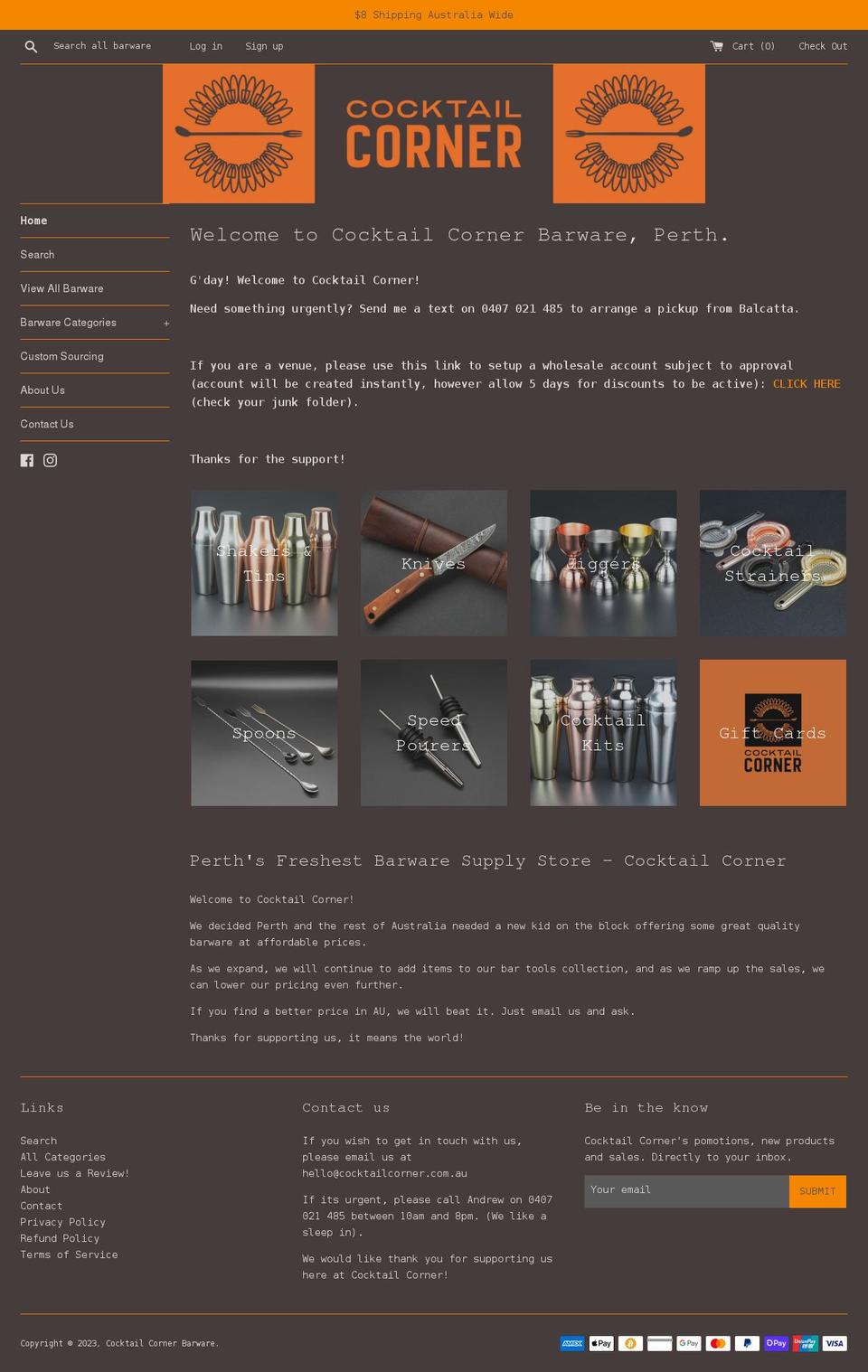 cocktailcorner.com.au shopify website screenshot