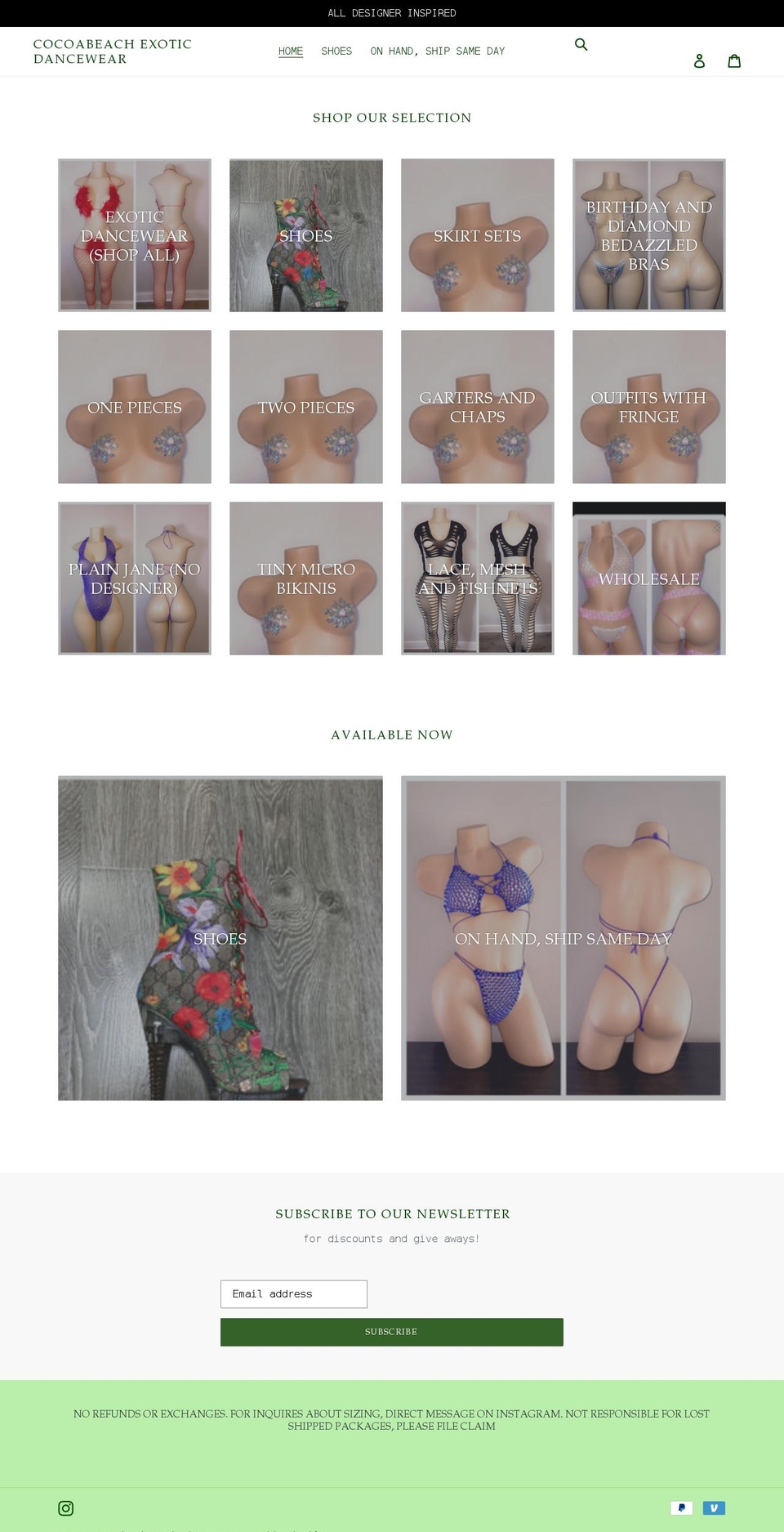 cocoabeachexoticdancewear.com shopify website screenshot