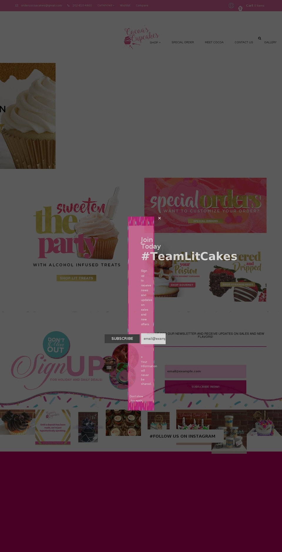 cocoascupcakes.com — Shopify storefront screenshot