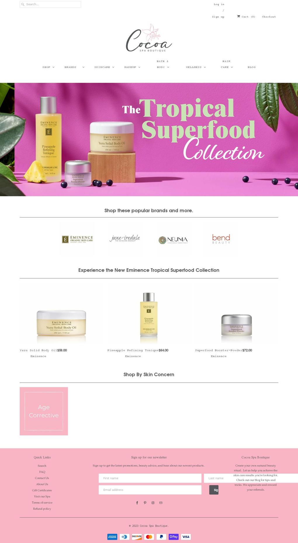 cocoaspaboutique.ca shopify website screenshot