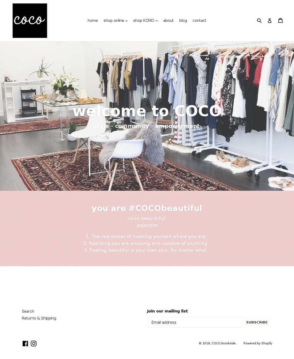 cocobrookside.com — Shopify storefront screenshot