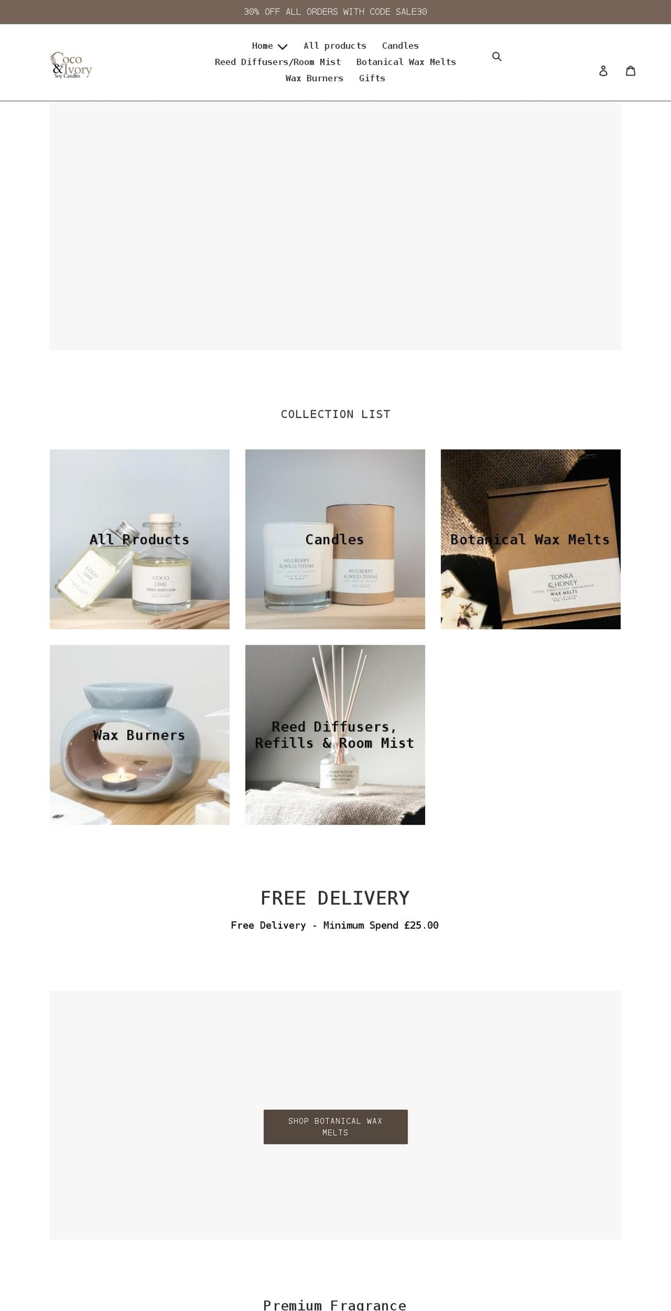 cocoivorysoycandles.co.uk shopify website screenshot