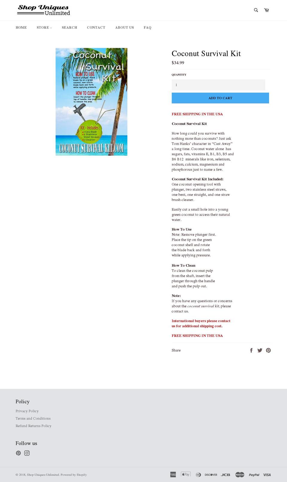 coconutsurvivalkit.com — Shopify storefront screenshot