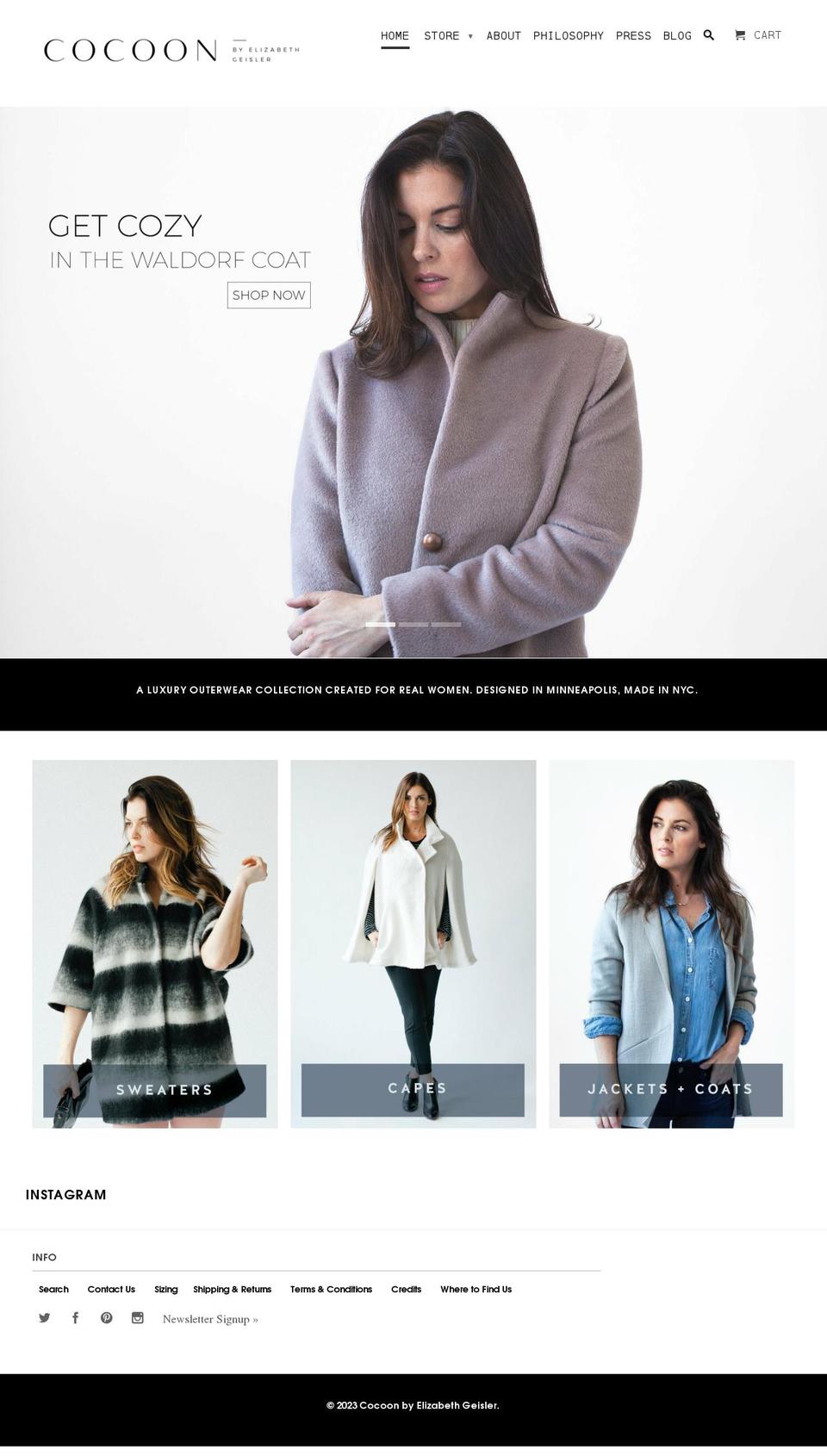 cocoon-by-elizabeth-geisler.myshopify.com shopify website screenshot