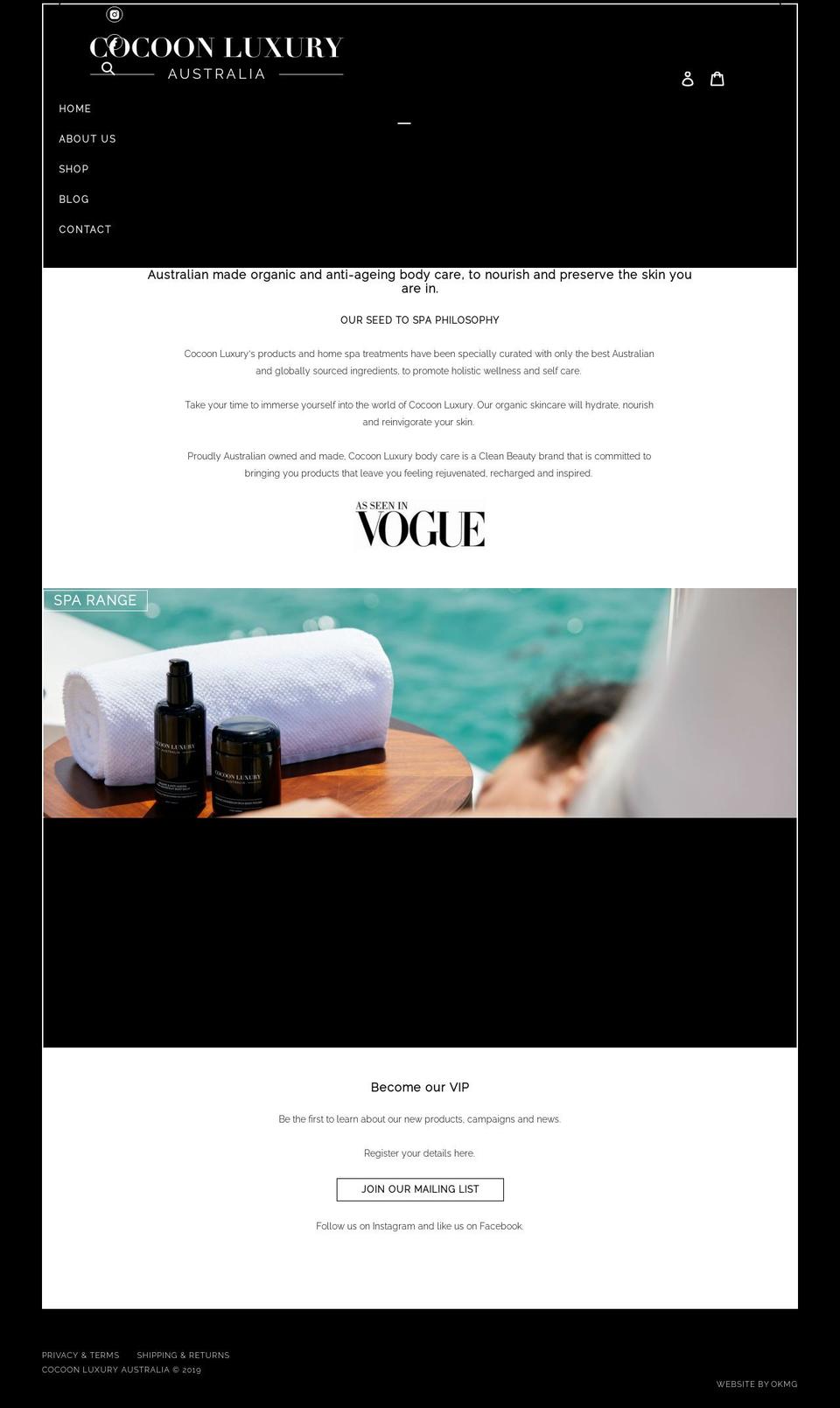 cocoonluxuryaustralia.com.au shopify website screenshot