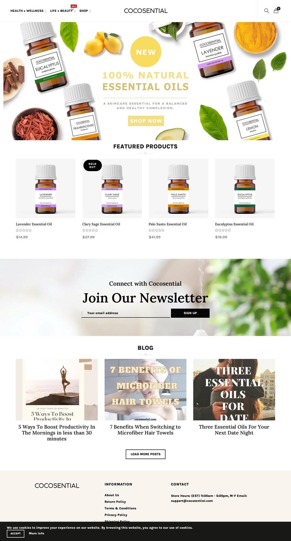 cocosential.com shopify website screenshot