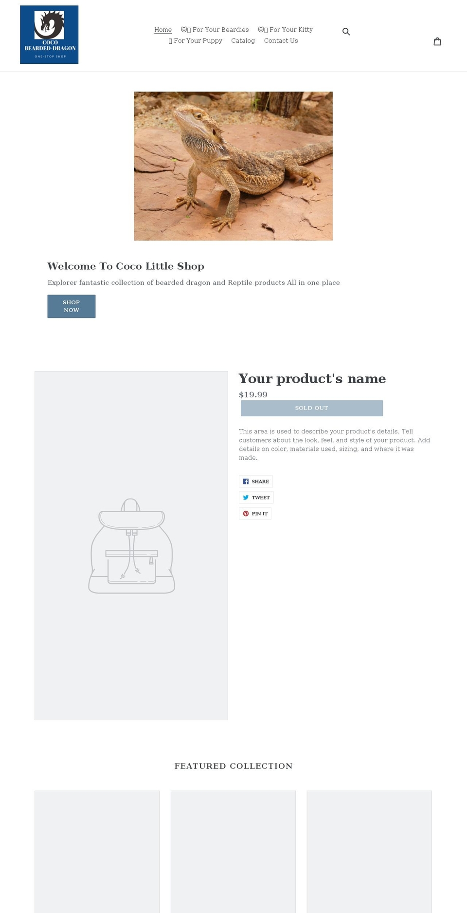 cocothebeardeddragon.com shopify website screenshot