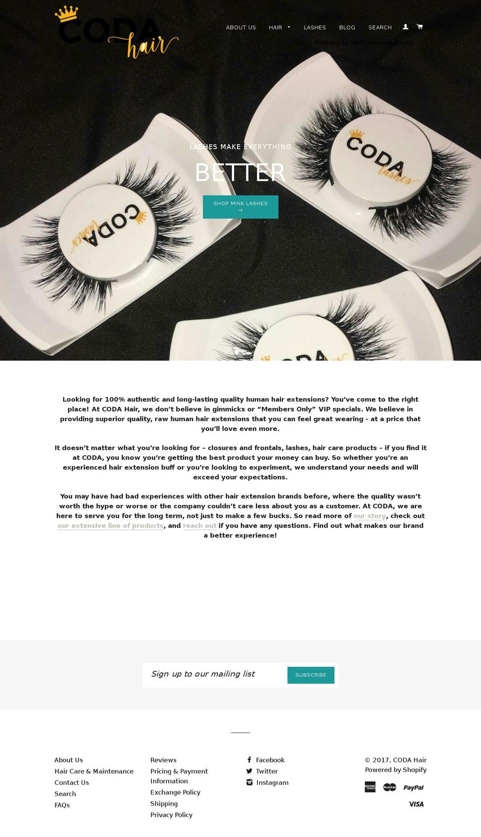 codahair.com shopify website screenshot