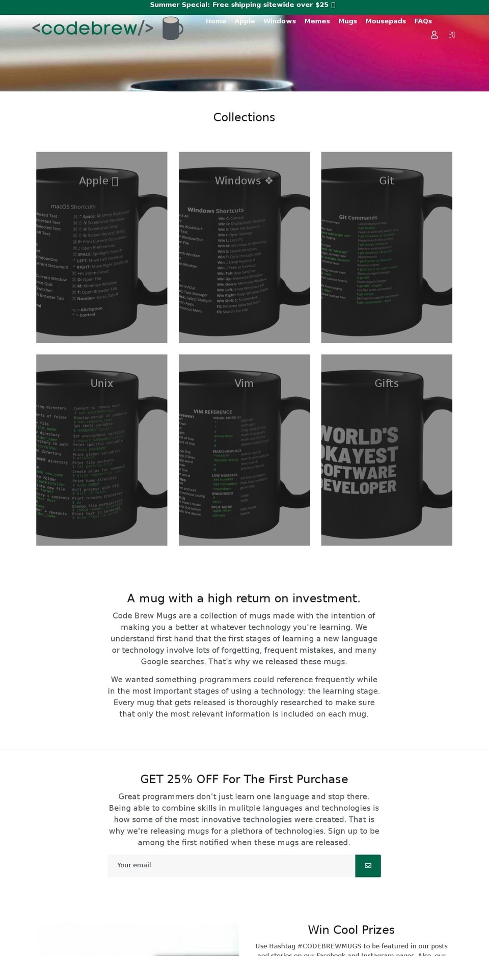codebrewmugs.com shopify website screenshot
