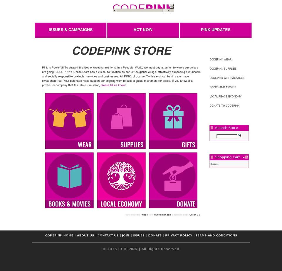 codepinkstore.org shopify website screenshot