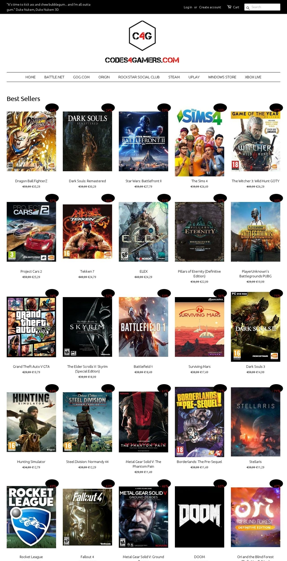 codes4gamers.com — Shopify storefront screenshot