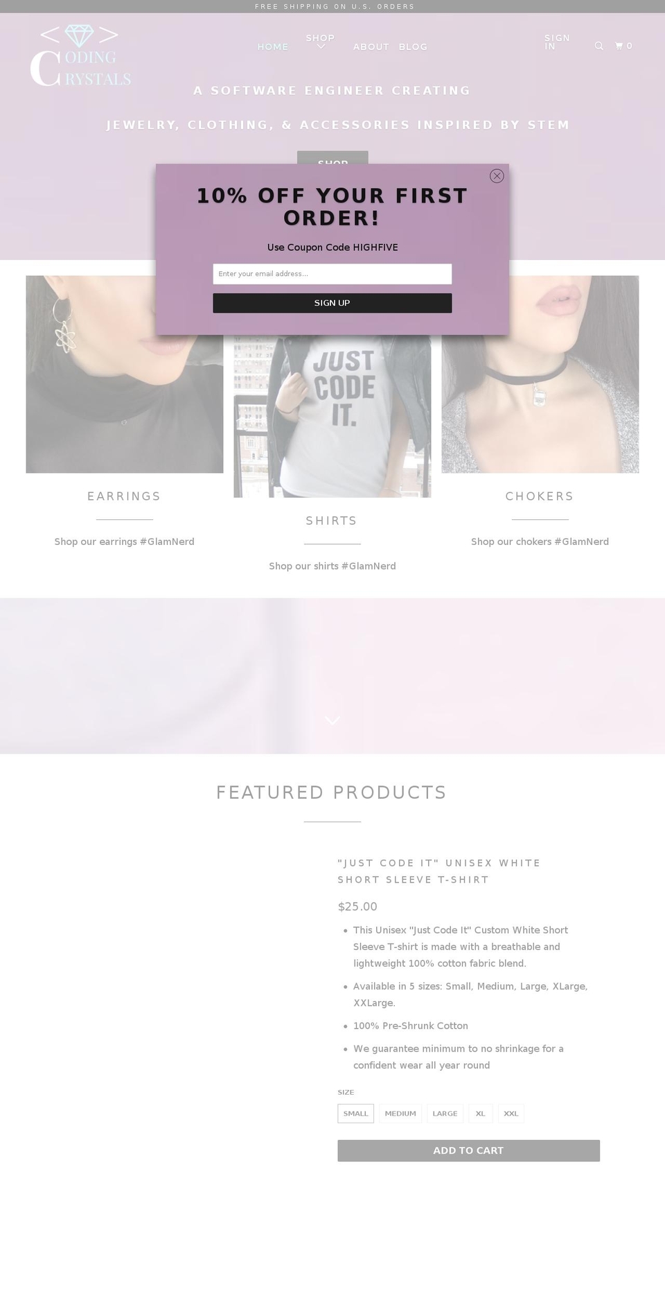 codingcrystals.com shopify website screenshot