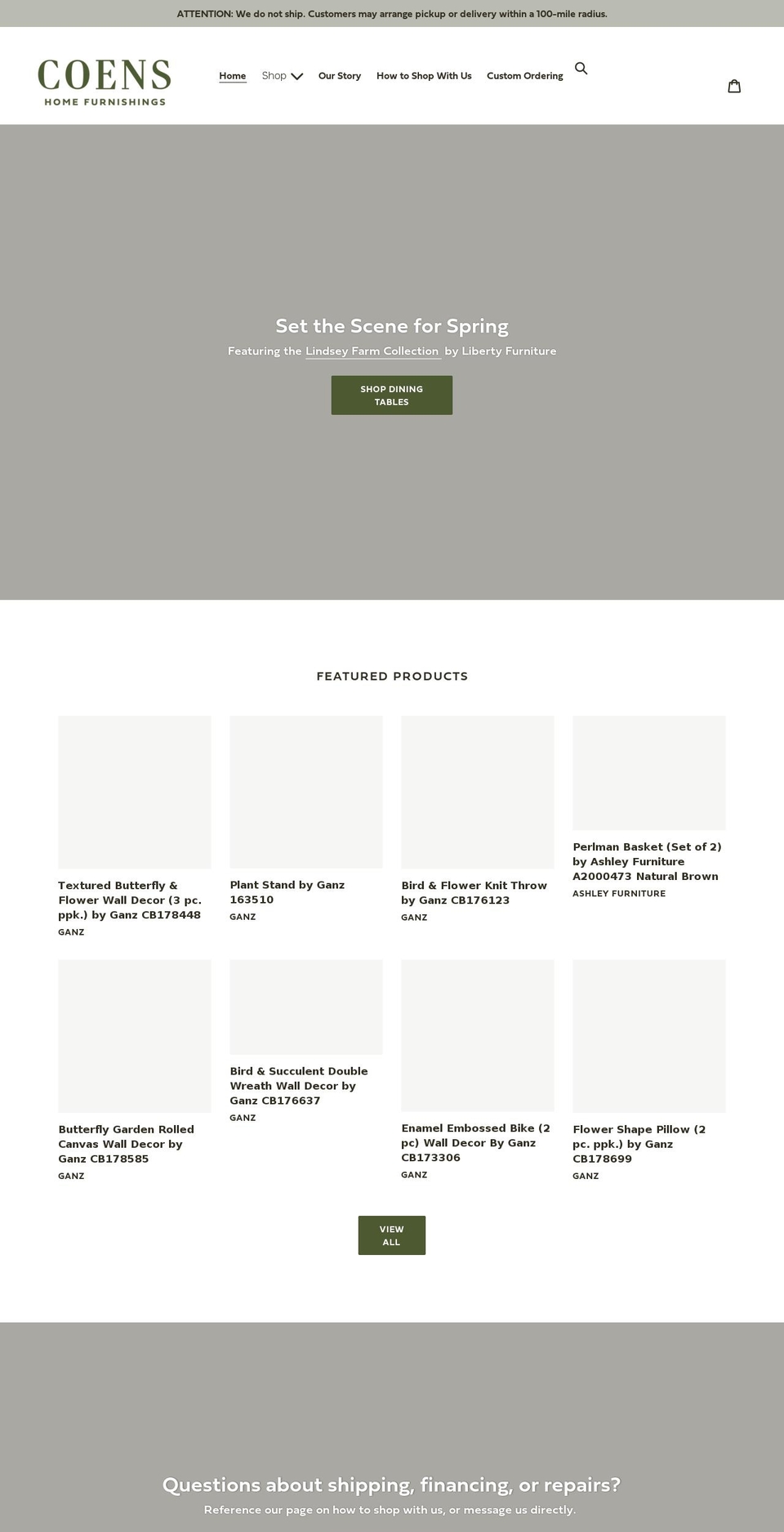 coensfurniture.com shopify website screenshot