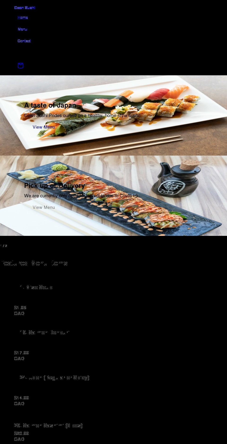 coensushi.com shopify website screenshot