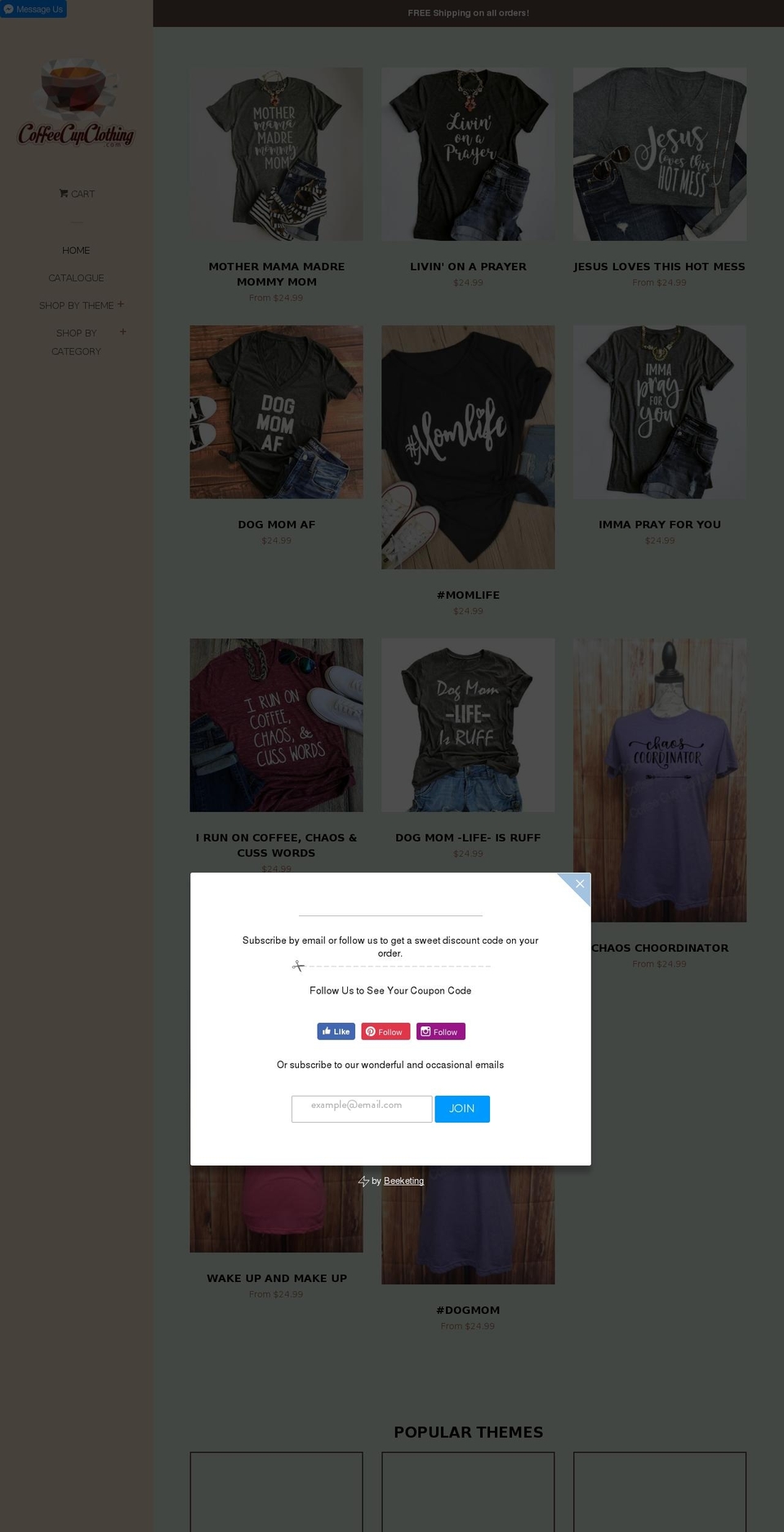 coffee-cup-clothing.myshopify.com shopify website screenshot