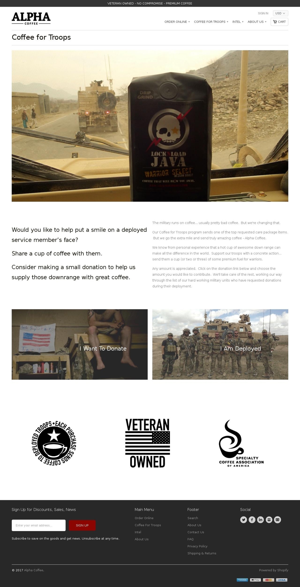 coffee4troops.org shopify website screenshot