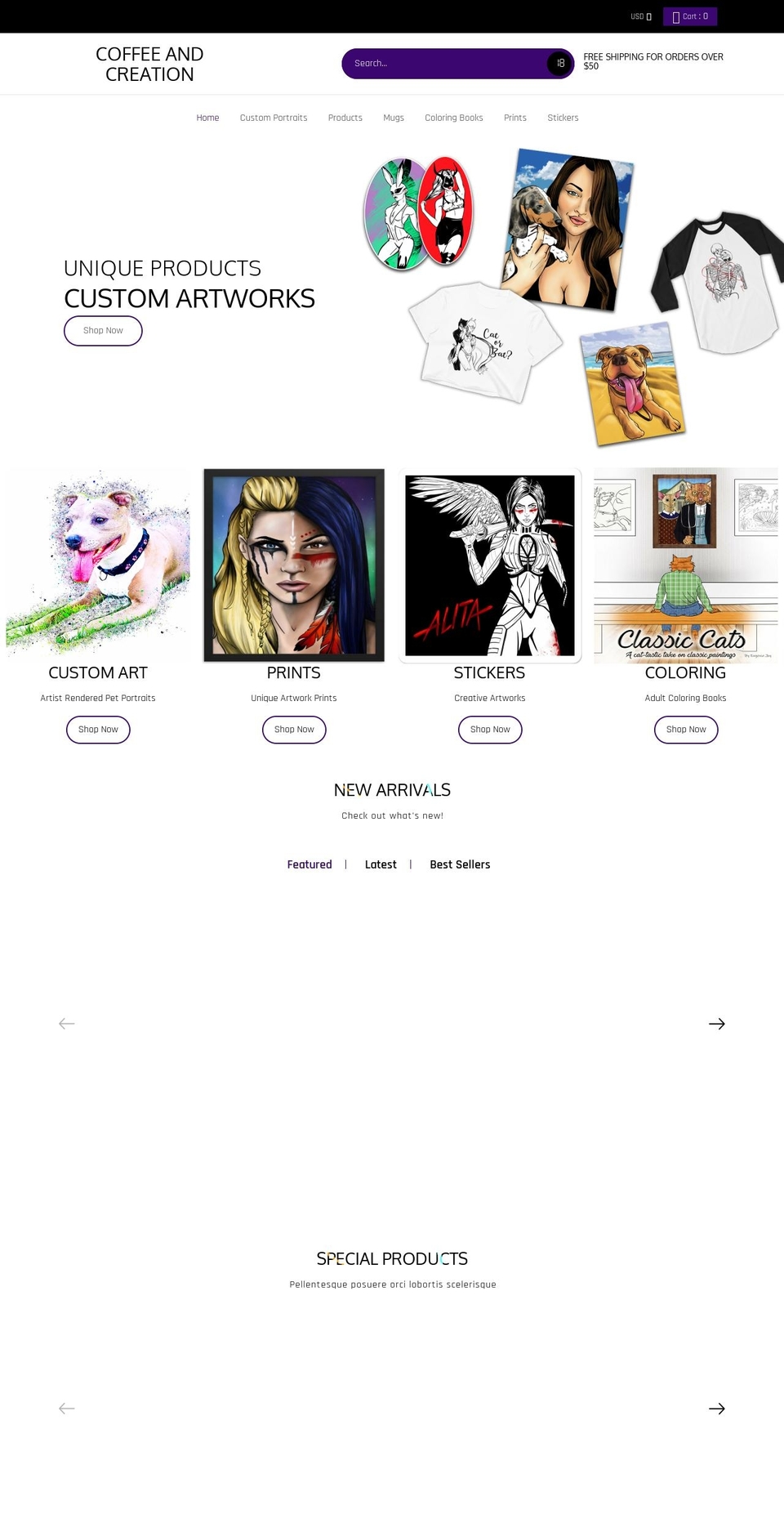 Artz Shopify theme site example coffeeandcreation.com