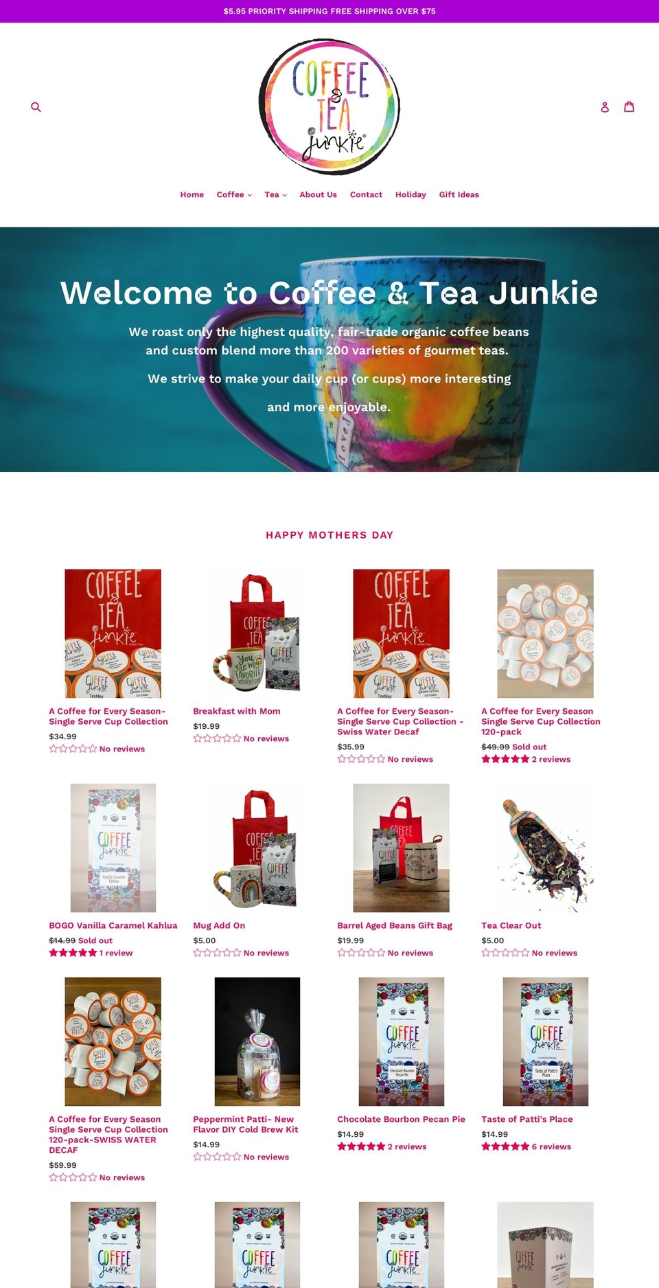 coffeeandteajunkie.com shopify website screenshot