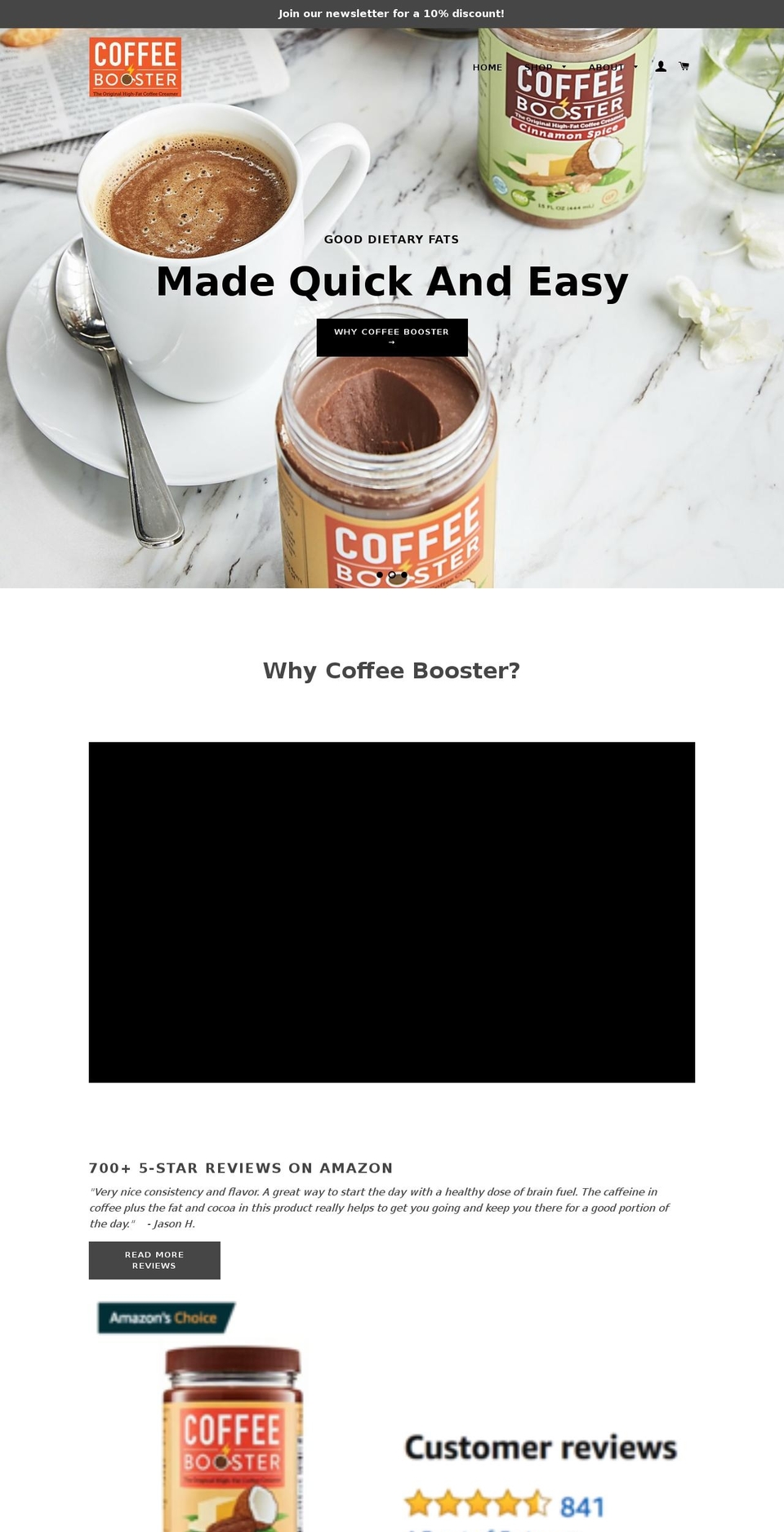 coffeebooster.net shopify website screenshot
