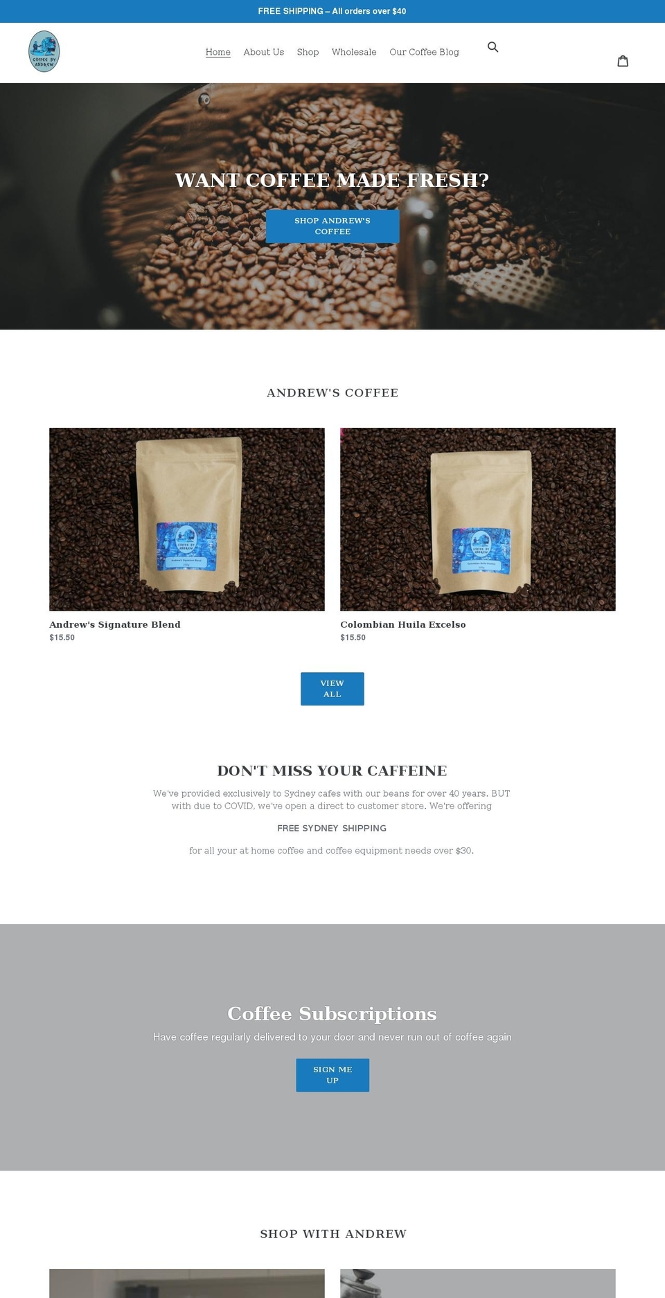 coffeebyandrew.com shopify website screenshot